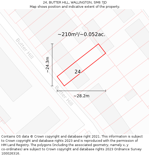 24, BUTTER HILL, WALLINGTON, SM6 7JD: Plot and title map
