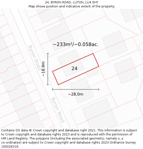 24, BYRON ROAD, LUTON, LU4 0HY: Plot and title map