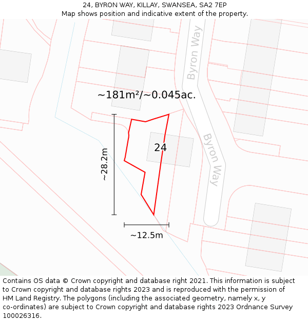 24, BYRON WAY, KILLAY, SWANSEA, SA2 7EP: Plot and title map