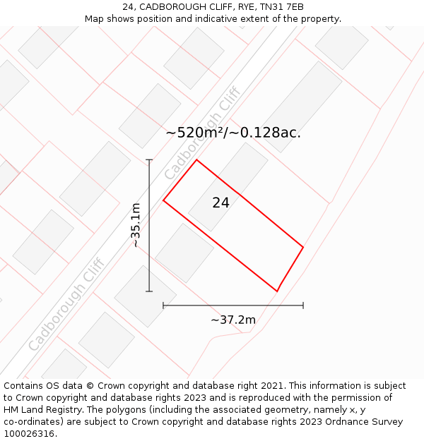 24, CADBOROUGH CLIFF, RYE, TN31 7EB: Plot and title map