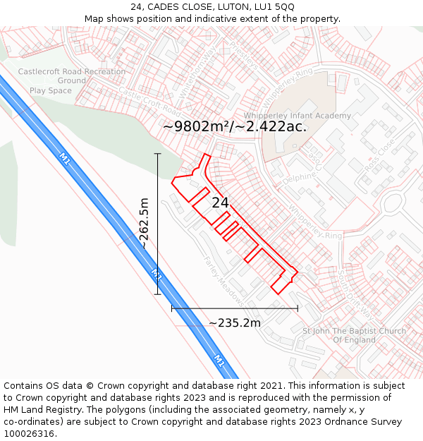 24, CADES CLOSE, LUTON, LU1 5QQ: Plot and title map