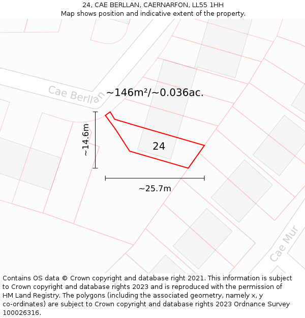 24, CAE BERLLAN, CAERNARFON, LL55 1HH: Plot and title map