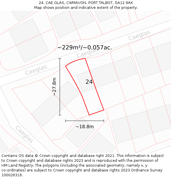 24, CAE GLAS, CWMAVON, PORT TALBOT, SA12 9AX: Plot and title map