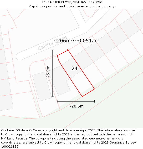 24, CAISTER CLOSE, SEAHAM, SR7 7WP: Plot and title map