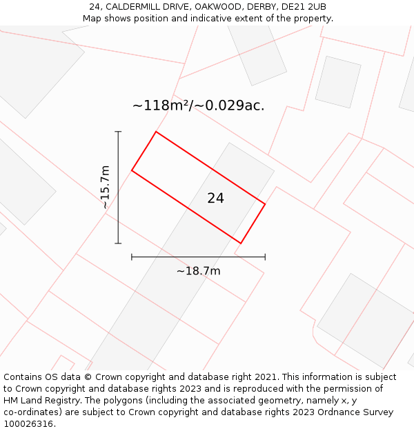24, CALDERMILL DRIVE, OAKWOOD, DERBY, DE21 2UB: Plot and title map