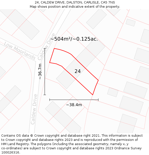 24, CALDEW DRIVE, DALSTON, CARLISLE, CA5 7NS: Plot and title map