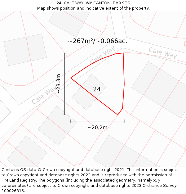 24, CALE WAY, WINCANTON, BA9 9BS: Plot and title map