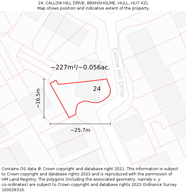24, CALLOW HILL DRIVE, BRANSHOLME, HULL, HU7 4ZL: Plot and title map