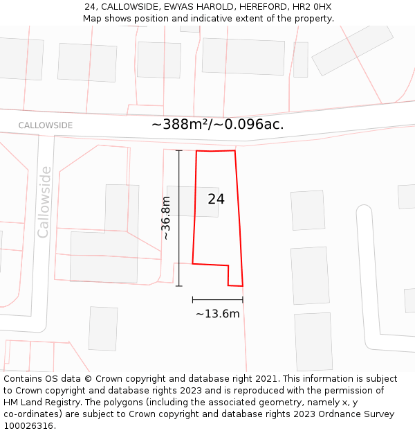 24, CALLOWSIDE, EWYAS HAROLD, HEREFORD, HR2 0HX: Plot and title map