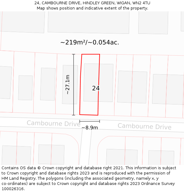 24, CAMBOURNE DRIVE, HINDLEY GREEN, WIGAN, WN2 4TU: Plot and title map