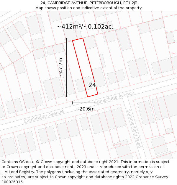 24, CAMBRIDGE AVENUE, PETERBOROUGH, PE1 2JB: Plot and title map