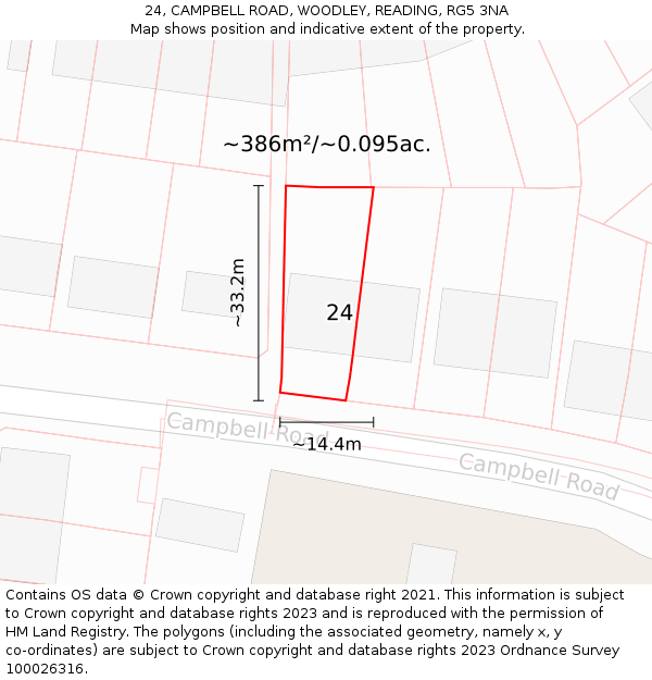 24, CAMPBELL ROAD, WOODLEY, READING, RG5 3NA: Plot and title map