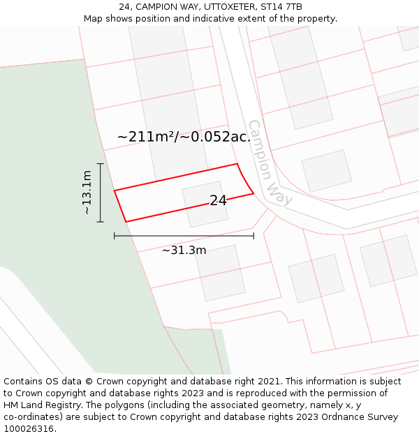 24, CAMPION WAY, UTTOXETER, ST14 7TB: Plot and title map