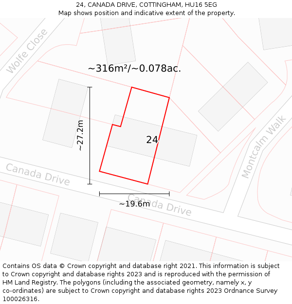 24, CANADA DRIVE, COTTINGHAM, HU16 5EG: Plot and title map