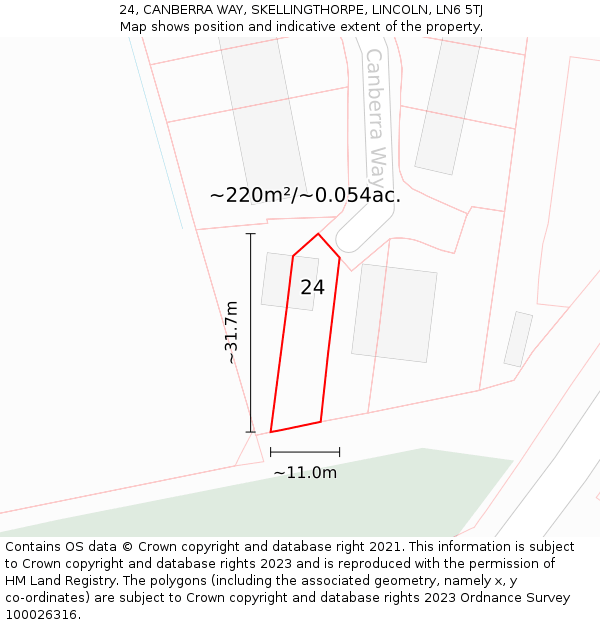 24, CANBERRA WAY, SKELLINGTHORPE, LINCOLN, LN6 5TJ: Plot and title map