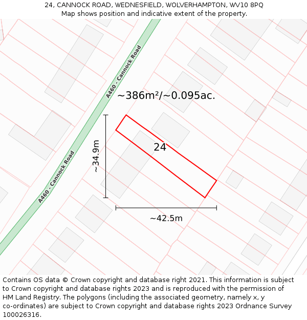 24, CANNOCK ROAD, WEDNESFIELD, WOLVERHAMPTON, WV10 8PQ: Plot and title map
