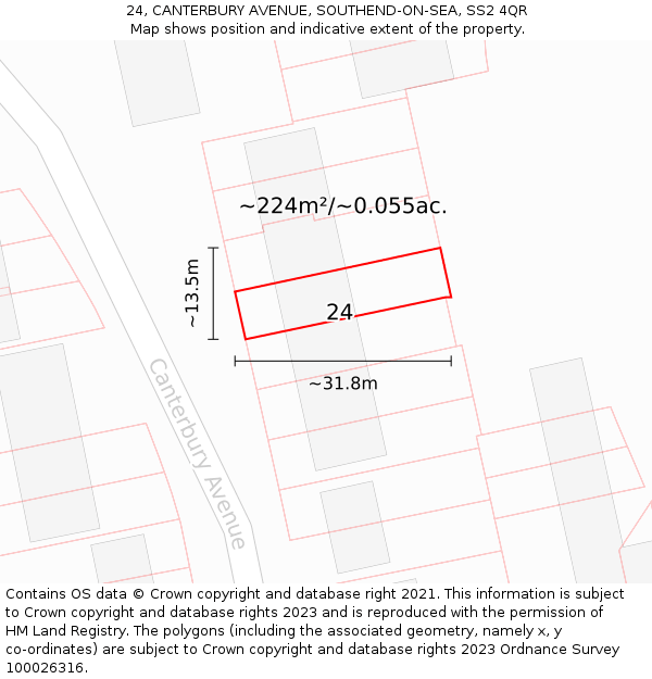 24, CANTERBURY AVENUE, SOUTHEND-ON-SEA, SS2 4QR: Plot and title map