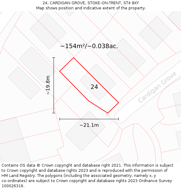 24, CARDIGAN GROVE, STOKE-ON-TRENT, ST4 8XY: Plot and title map