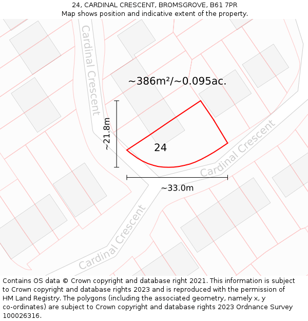24, CARDINAL CRESCENT, BROMSGROVE, B61 7PR: Plot and title map