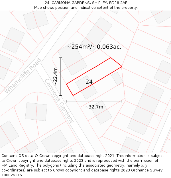 24, CARMONA GARDENS, SHIPLEY, BD18 2AF: Plot and title map