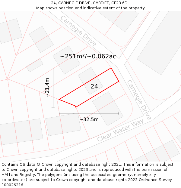 24, CARNEGIE DRIVE, CARDIFF, CF23 6DH: Plot and title map