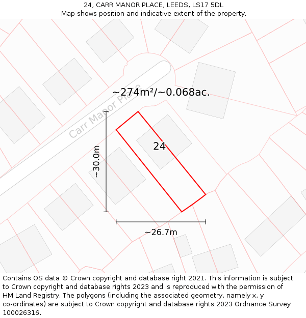 24, CARR MANOR PLACE, LEEDS, LS17 5DL: Plot and title map