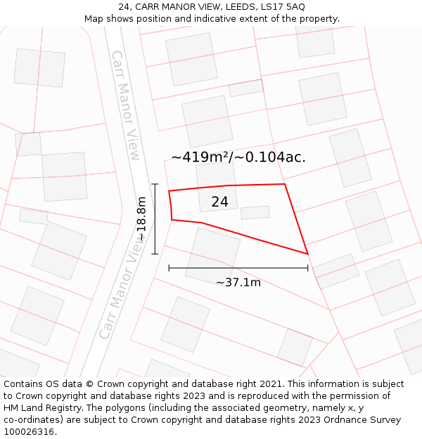 24, CARR MANOR VIEW, LEEDS, LS17 5AQ: Plot and title map