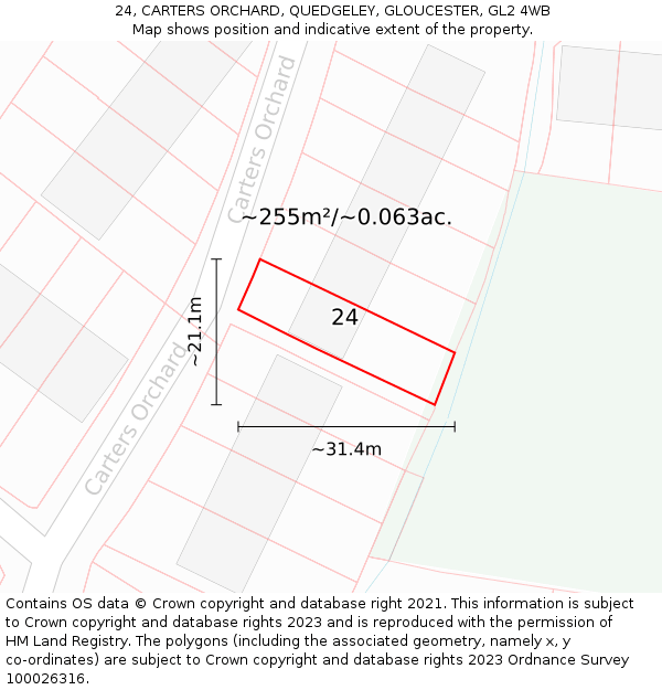 24, CARTERS ORCHARD, QUEDGELEY, GLOUCESTER, GL2 4WB: Plot and title map