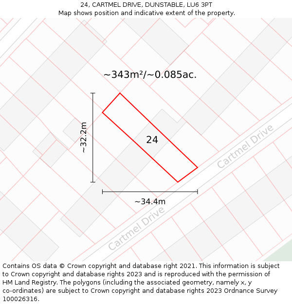 24, CARTMEL DRIVE, DUNSTABLE, LU6 3PT: Plot and title map