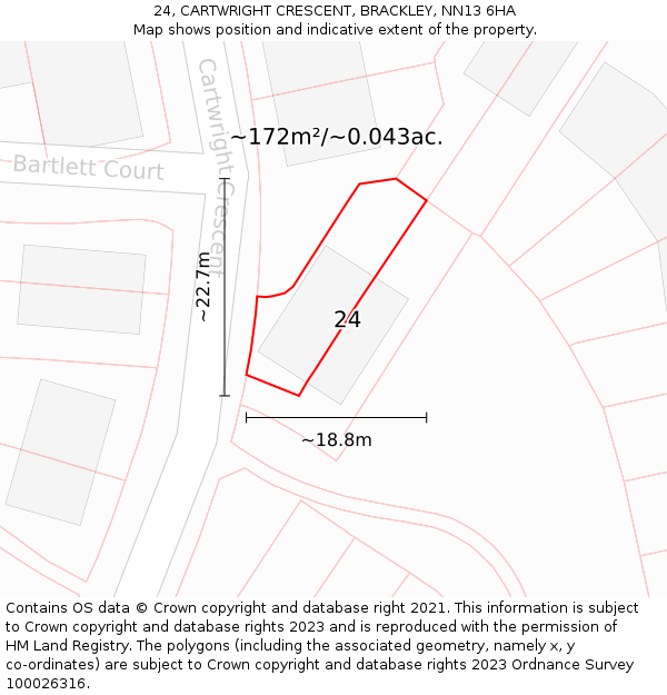 24, CARTWRIGHT CRESCENT, BRACKLEY, NN13 6HA: Plot and title map