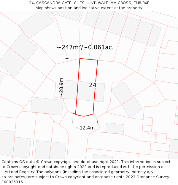 24, CASSANDRA GATE, CHESHUNT, WALTHAM CROSS, EN8 0XE: Plot and title map