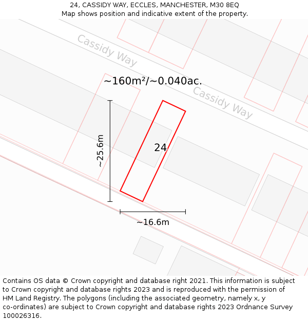 24, CASSIDY WAY, ECCLES, MANCHESTER, M30 8EQ: Plot and title map