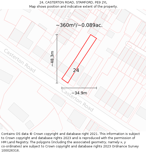 24, CASTERTON ROAD, STAMFORD, PE9 2YL: Plot and title map