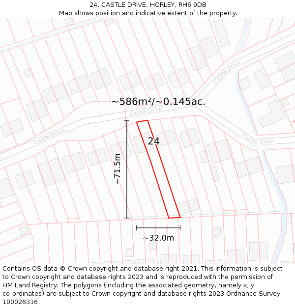 24, CASTLE DRIVE, HORLEY, RH6 9DB: Plot and title map