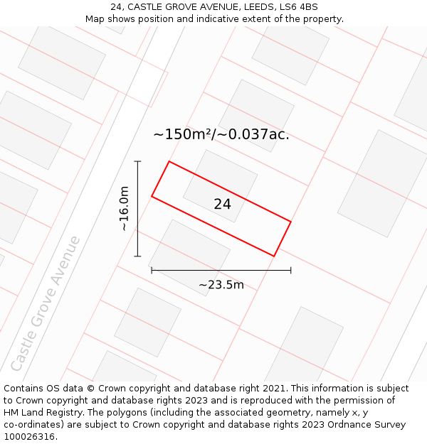 24, CASTLE GROVE AVENUE, LEEDS, LS6 4BS: Plot and title map