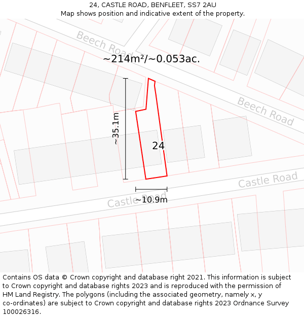 24, CASTLE ROAD, BENFLEET, SS7 2AU: Plot and title map