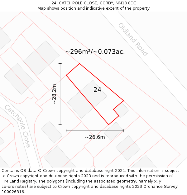 24, CATCHPOLE CLOSE, CORBY, NN18 8DE: Plot and title map