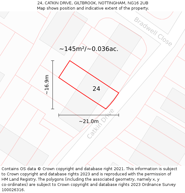 24, CATKIN DRIVE, GILTBROOK, NOTTINGHAM, NG16 2UB: Plot and title map