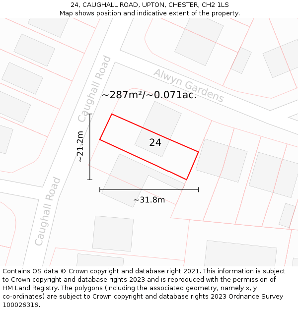 24, CAUGHALL ROAD, UPTON, CHESTER, CH2 1LS: Plot and title map