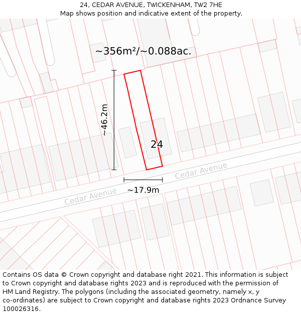24, CEDAR AVENUE, TWICKENHAM, TW2 7HE: Plot and title map