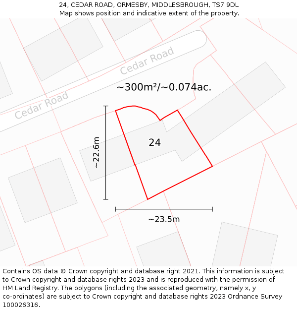24, CEDAR ROAD, ORMESBY, MIDDLESBROUGH, TS7 9DL: Plot and title map