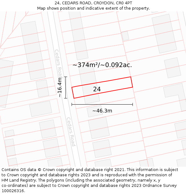 24, CEDARS ROAD, CROYDON, CR0 4PT: Plot and title map