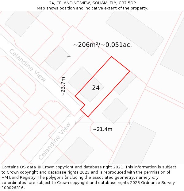 24, CELANDINE VIEW, SOHAM, ELY, CB7 5DP: Plot and title map