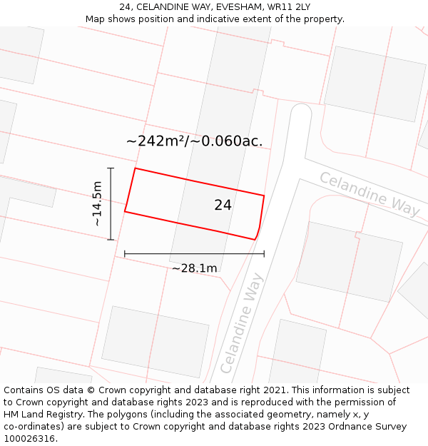 24, CELANDINE WAY, EVESHAM, WR11 2LY: Plot and title map