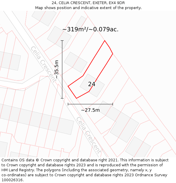 24, CELIA CRESCENT, EXETER, EX4 9DR: Plot and title map