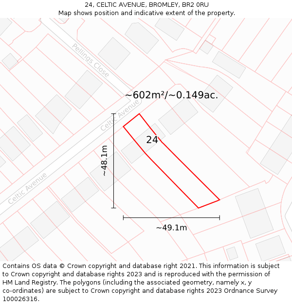 24, CELTIC AVENUE, BROMLEY, BR2 0RU: Plot and title map