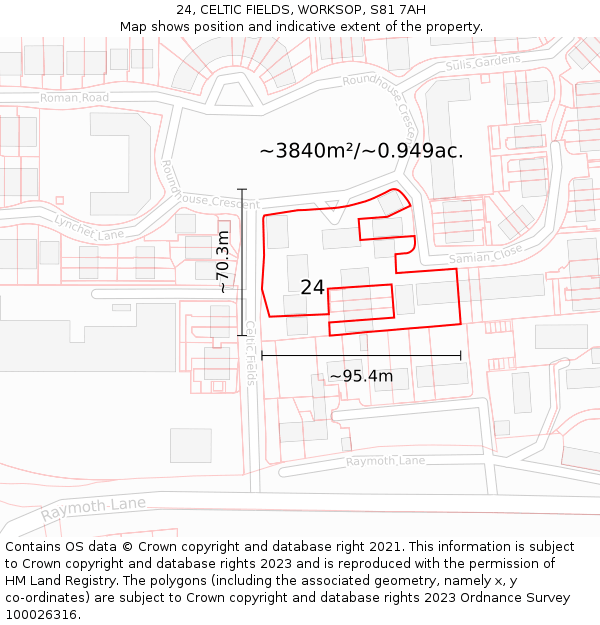 24, CELTIC FIELDS, WORKSOP, S81 7AH: Plot and title map