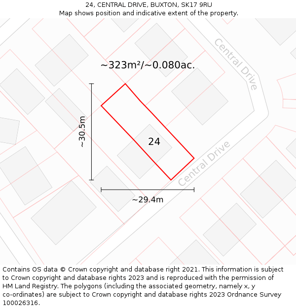 24, CENTRAL DRIVE, BUXTON, SK17 9RU: Plot and title map