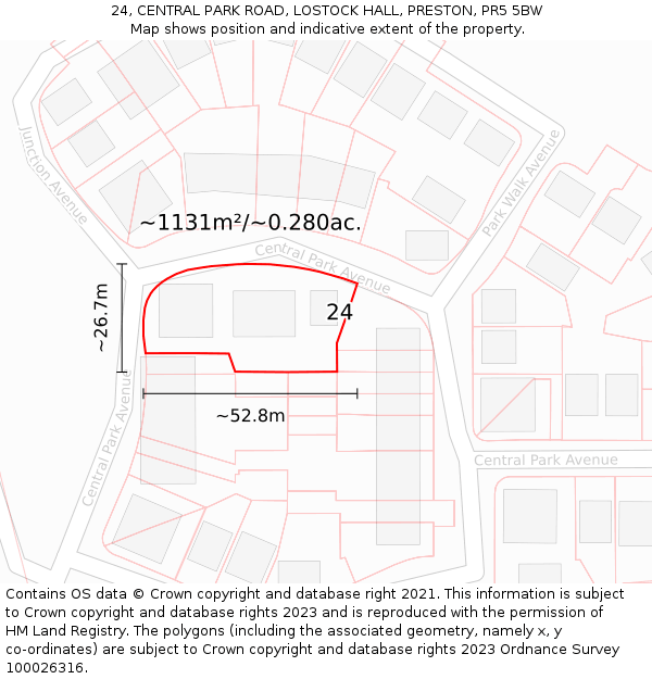 24, CENTRAL PARK ROAD, LOSTOCK HALL, PRESTON, PR5 5BW: Plot and title map
