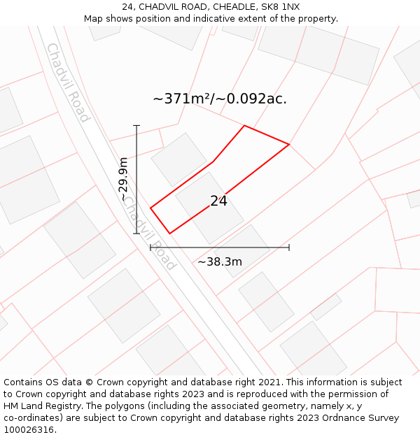 24, CHADVIL ROAD, CHEADLE, SK8 1NX: Plot and title map